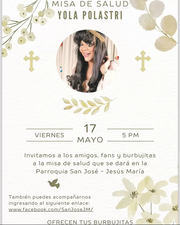 Invitación a la misa por la salud de Yola Polastri / Instagram