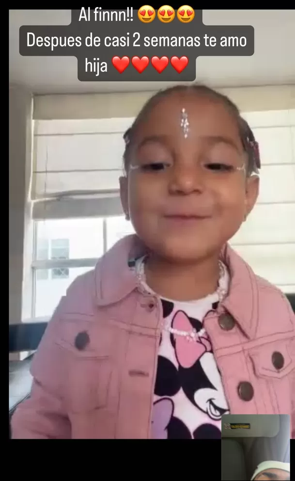 Youna capturó la carita de felicidad de su pequeña Xiann tras conversar por videollamada con ella / Foto: IG Jonathan Horna