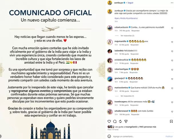 El exchico reality sorprendió al anunciar la cancelación de sus compromisos. Foto: Instagram @zumba.pe