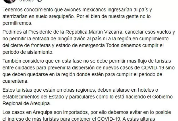 Estado de emergencia: Gobernador de Arequipa bloquea acceso al aeropuerto a mexicanos