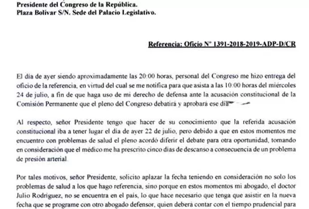 Exfiscal de la Nación Pedro Chávarry plantea reprogramar su citación en el Congreso