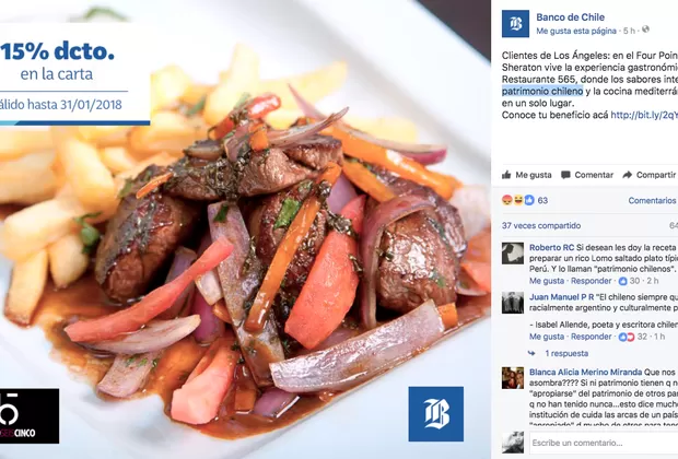 Facebook: Banco de Chile retiró polémica imagen del lomo saltado