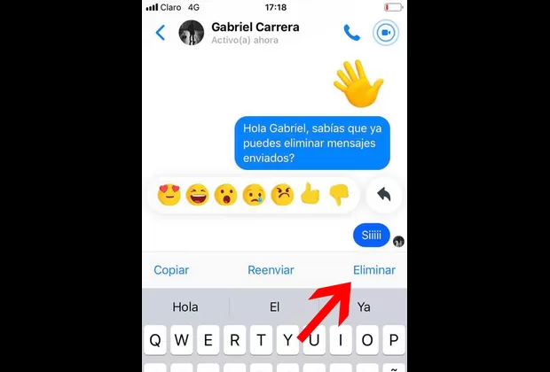 eliminar mensajes enviados en facebook messenger