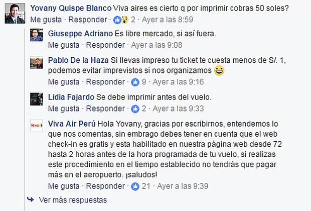 Viva Air cobra S/50 por imprimir boleto y en Facebook le llueven críticas