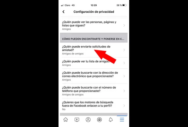 faceboook bloquear solicitudes de amistad de desconocidos 