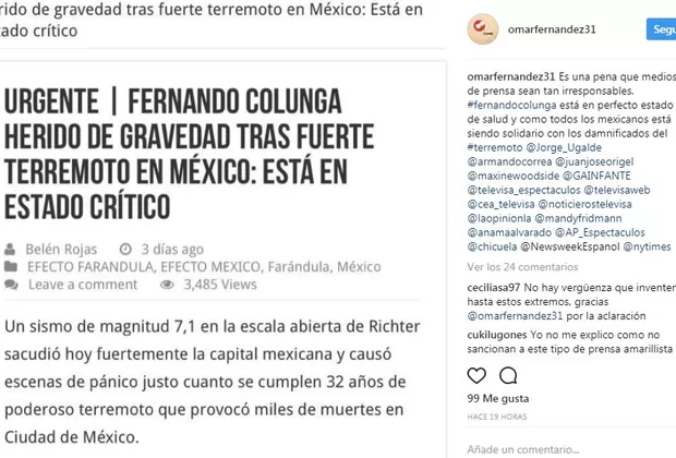 ¿Fernando Colunga en estado de gravedad?