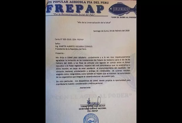 Frepap no asistirá a reunión con Martín Vizcarra en Palacio de Gobierno