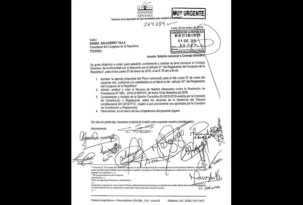 Fuerza Popular pide convocar a Consejo Directivo para el lunes 7 de enero