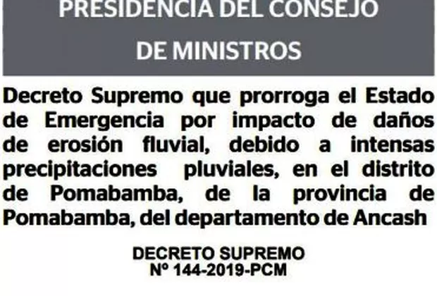 Gobierno prorroga estado de emergencia en tres regiones ante intensas lluvias