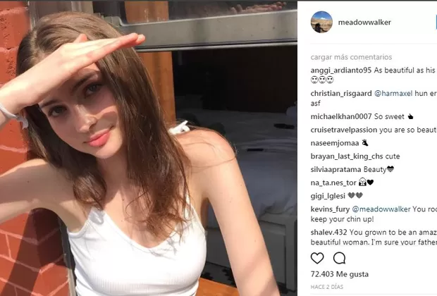 Hija de Paul Walker reapareció en Instagram tras un año de ausencia