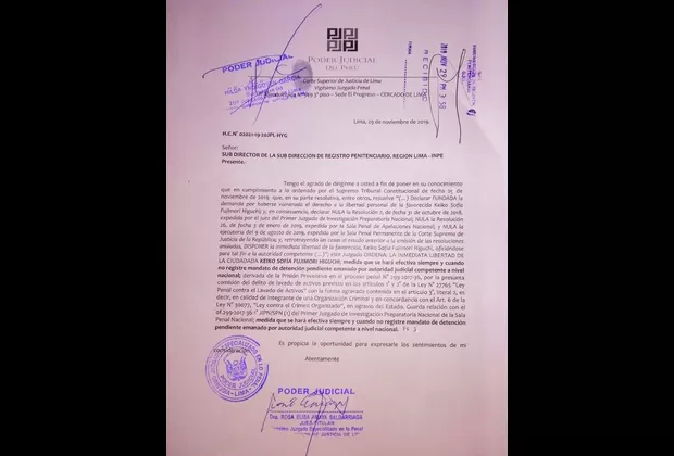 Keiko Fujimori: INPE ya recibió el documento que ordena su excarcelación
