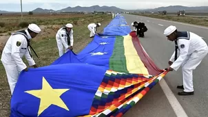 'Banderazo' en Bolivia en apoyo a demanda marítima contra Chile ante la CIJ. Foto: AFP