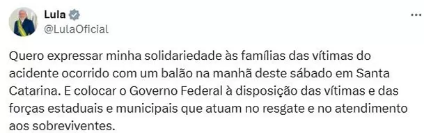 Pronunciamiento del presidentre Lula Da Silva tras tragedia en Brasil / X