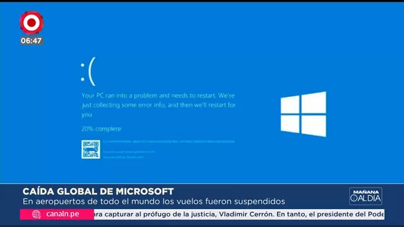 Pantalla azul fue reportada en diversos comercios y servicios | Captura: Canal N