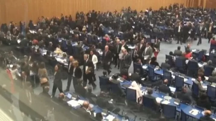 Varios diplomáticos abandonaron este jueves una reunión de la ONU sobre drogas en Viena por la presencia del ministro de Exteriores de Venezuela, Jorge Arreaza. Foto: Captura de video Varios diplomáticos abandonaron este jueves una reunión de la ONU sobre drogas en Viena por la presencia del ministro de Exteriores de Venezuela, Jorge Arreaza. Foto: Captura de video