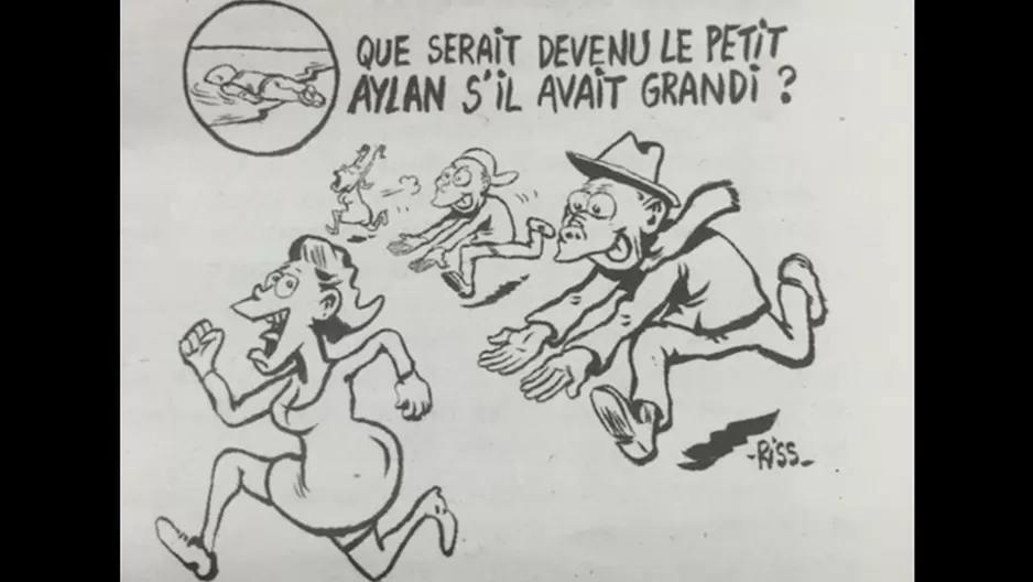 El texto de la viñeta dice: “¿En qué se habría convertido el pequeño Aylan si hubiera crecido? En un acosador de mujeres”.