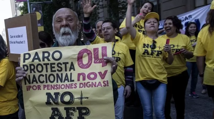 Trabajadores chilenos protestan contra las AFP. (Vía: AFP) Trabajadores chilenos protestan contra las AFP. (Vía: AFP)
