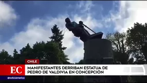 Chile: Derriban estatua de Pedro de Valdivia durante protesta en Concepción. América Noticias