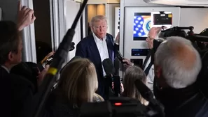El presidente de los Estados Unidos, Donald Trump, habla con la prensa en el avión presidencial rumbo a Roma para asistir al funeral del papa Francisco. Foto: AFP. Video: Canal N