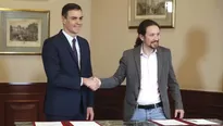 España: Pedro Sánchez y Pablo Iglesias firman acuerdo para formar Gobierno. Foto: EFE/Video: AFP