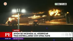 Avión se incendió en Japón. Foto y video: América Noticias