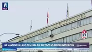 JNE mantiene valla de 50 % para vigencia de inscripción