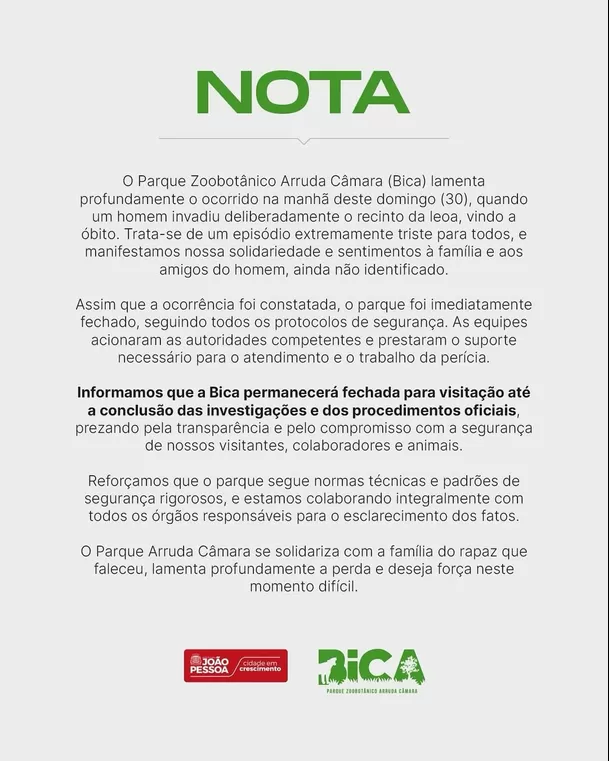 El comunicado del zoológico de Brasil tras el ataque de leona a joven de 19 años / Instagram El comunicado del zoológico de Brasil tras el ataque de leona a joven de 19 años / Instagram