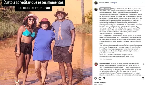 Despedida del padre de Julina Marins, la turista brasileña que cayó dentro del segundo volcán más alto de Indonesia / Instagram