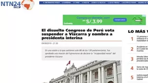 Disuelto Congreso designó a Aráoz como presidenta y así informó la prensa internacional. Foto: captura