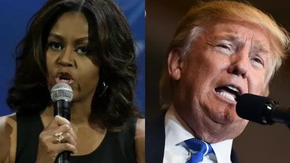 Michelle Obama, primera dama de EE.UU. y Donald Trump, aspirante a la Casa Blanca. (Vía: AFP)