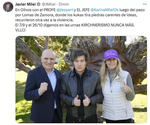 Javier Milei se pronuncia después del ataque en Lomas de Zamora