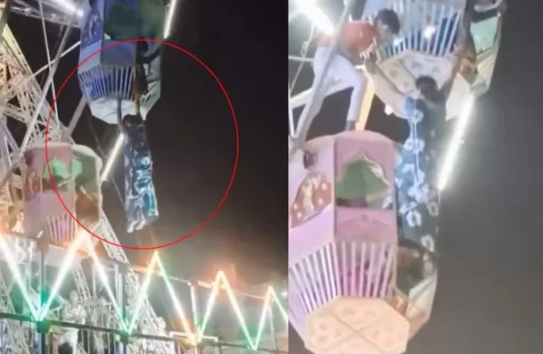 La mujer se salvó de una tragedia cuando estaba dentro de una cabina de una rueda de la fortuna / Captura