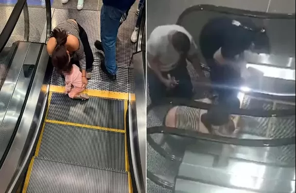 Accidente de niña de 2 años en escaleras eléctricas en El Salvador / Captura Accidente de niña de 2 años en escaleras eléctricas en El Salvador / Captura