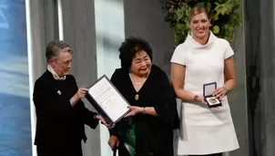 Setsuko Thurlow pide a potencias prohibir armas nucleares. Video y foto: AFP