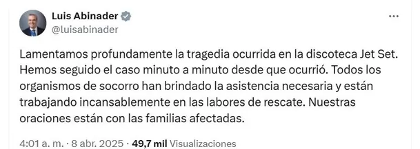 Presidente de República Dominicana lamentó la tragedia / X