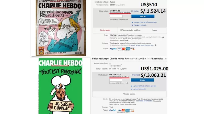 Las subastas de Charly Hebdo con más acogida en ebay para el Perú Las subastas de Charly Hebdo con más acogida en ebay para el Perú