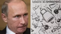 Vladimir Putin y una caricatura de Charlie Hebdo. (V&iacute;a: AFP)