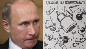 Vladimir Putin y una caricatura de Charlie Hebdo. (V&iacute;a: AFP)