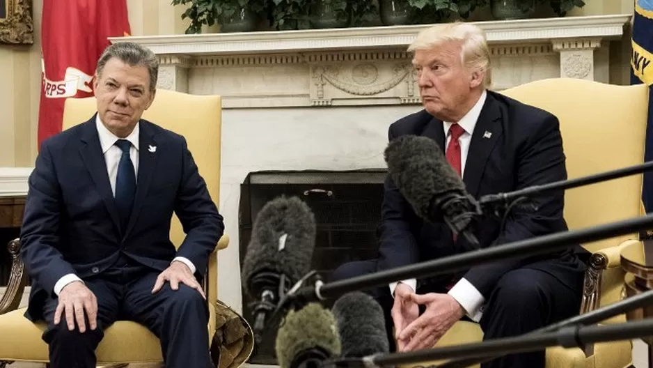 Presidentes Juan Manuel Santos (Colombia) y Donald Trump (EE.UU.). Foto: AFP