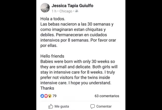 Jessica Tapia dio a luz a sus mellizas pero hace pedido por su salud