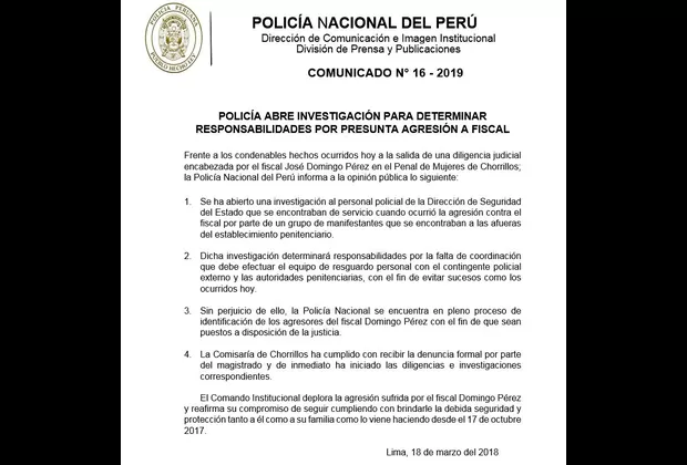 José Domingo Pérez: la Policía abrió investigación por caso de agresión a fiscal