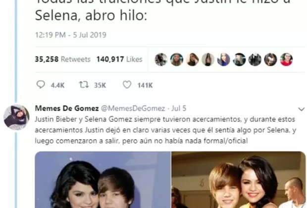 hilo de infidelidades Justin y Selena