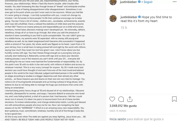 Justin Bieber se confiesa acerca de su abuso de drogas y decepciones amorosas