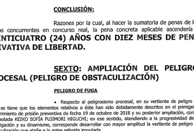 Fiscalía pide 24 años de prisión contra Keiko Fujimori por concurso real de delitos
