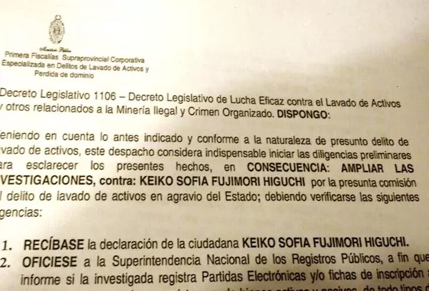 Keiko fue incluida en investigación a Joaquín Ramírez por lavado de activos