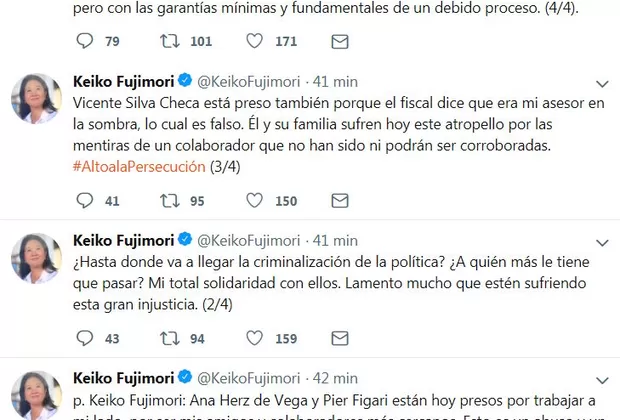 Keiko Fujimori sobre prisión de Figari y Herz: 