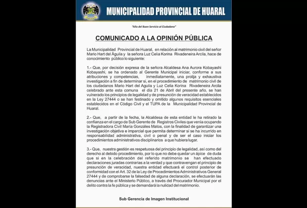 Mario y Korina: alcaldesa de Huaral confirma observación al acta matrimonial