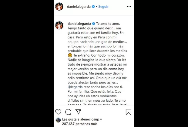 Legarda: Su hermana Daniela lo recuerda desde Perú con este mensaje a 1 año de su muerte