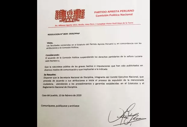 Luciana León: Apra inicia proceso para su expulsión del partido