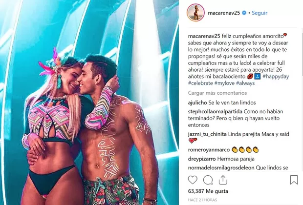 Macarena Vélez le dedica romántico mensaje de cumpleaños a Said Palao